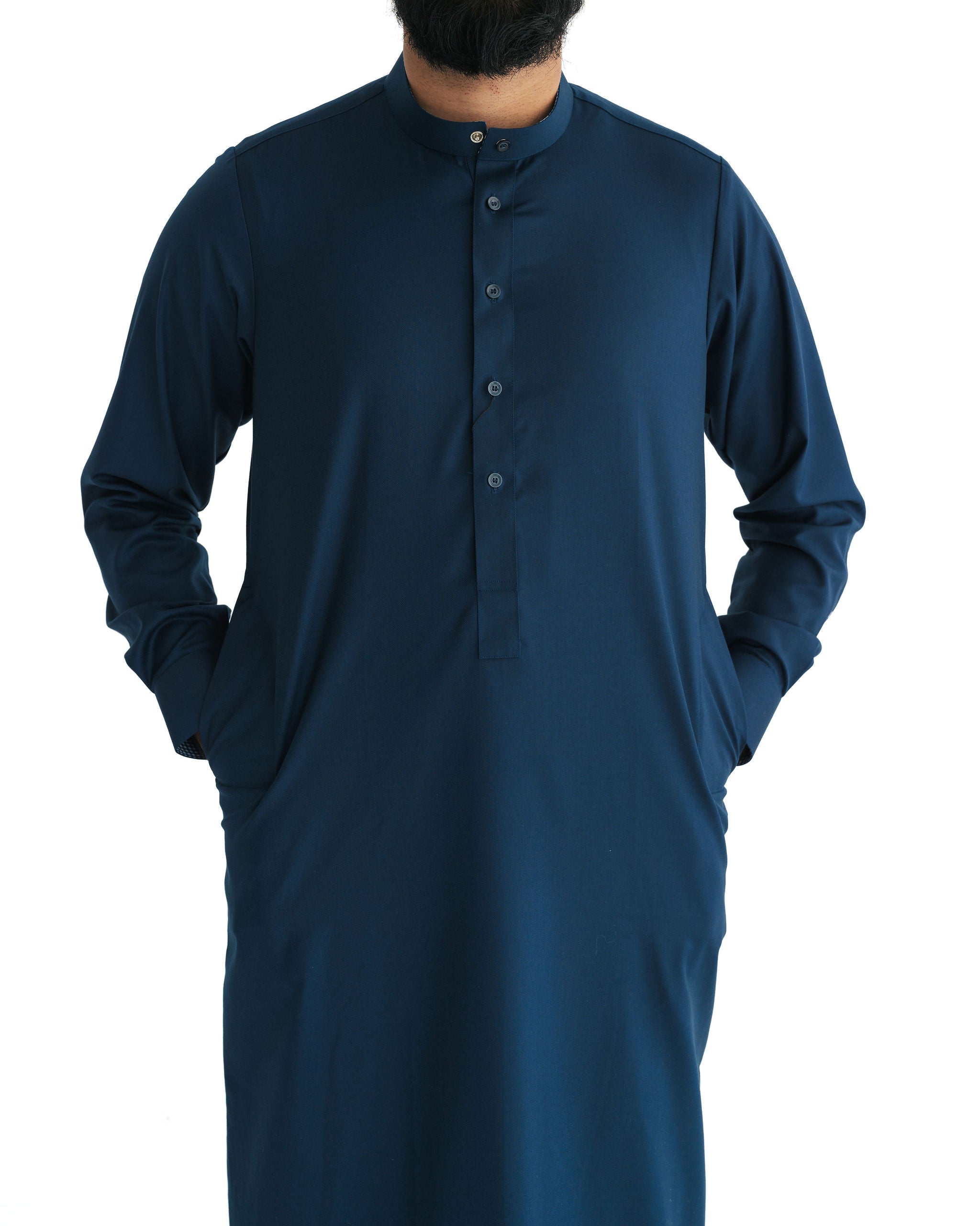 Men's Ink Blue Check Cuff Thobe