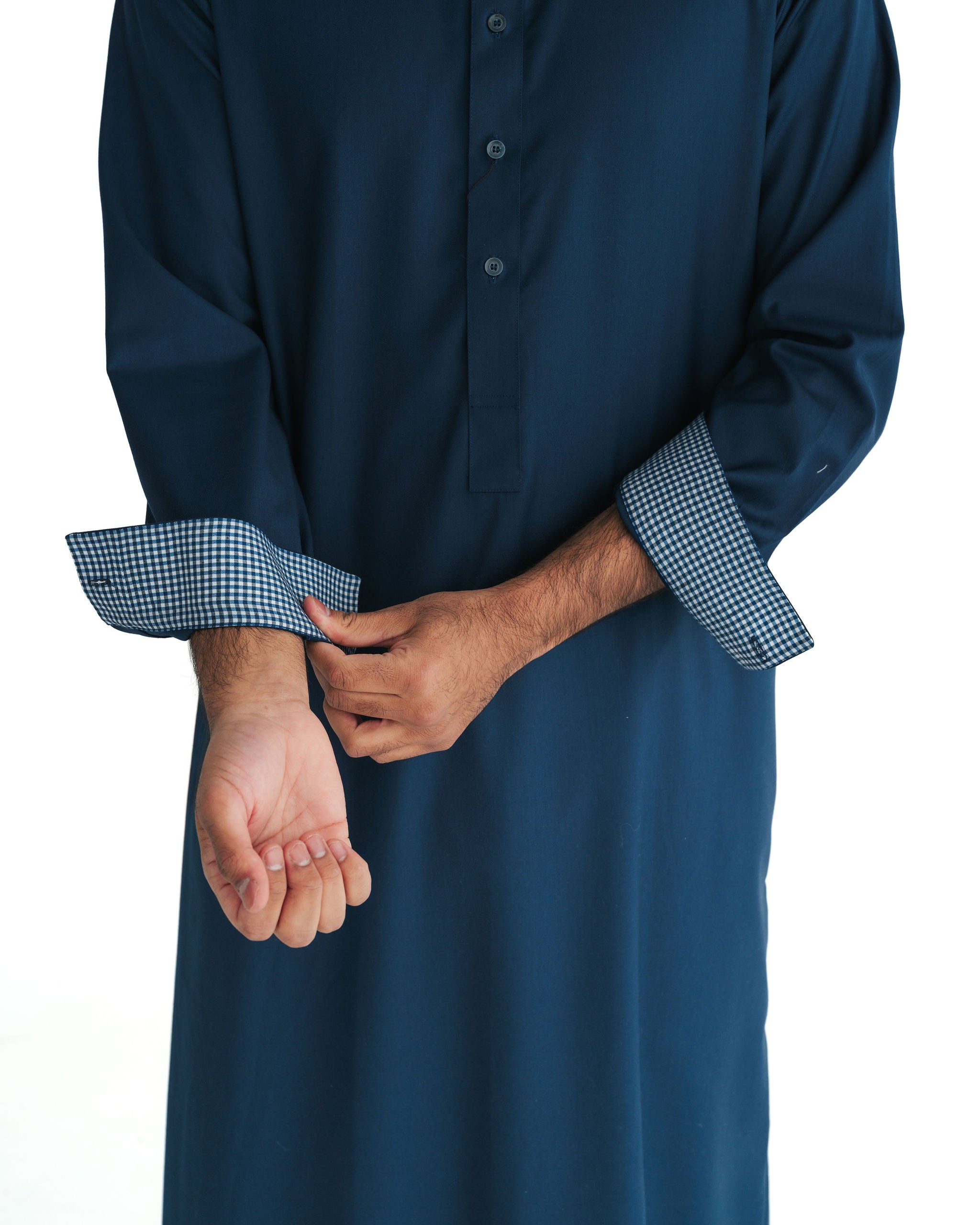 Men's Ink Blue Check Cuff Thobe