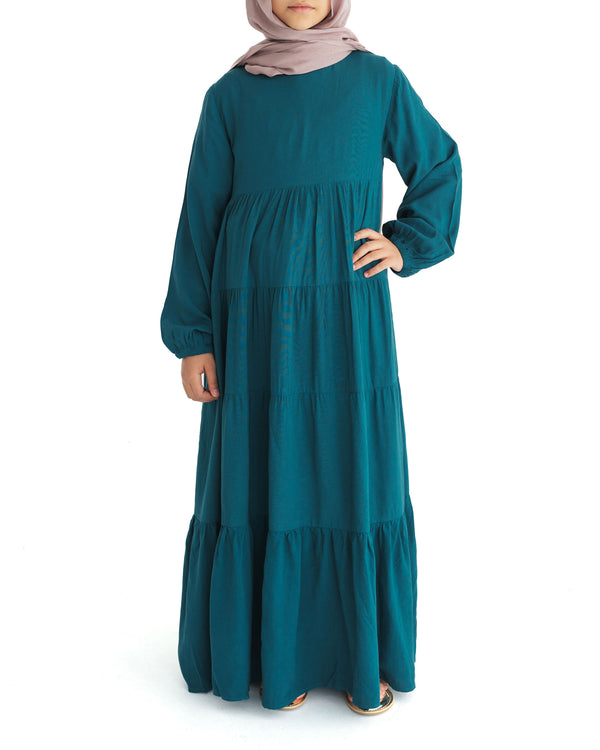 Girls Beach Teal Blue Tiered Abaya