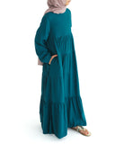 Girls Beach Teal Blue Tiered Abaya