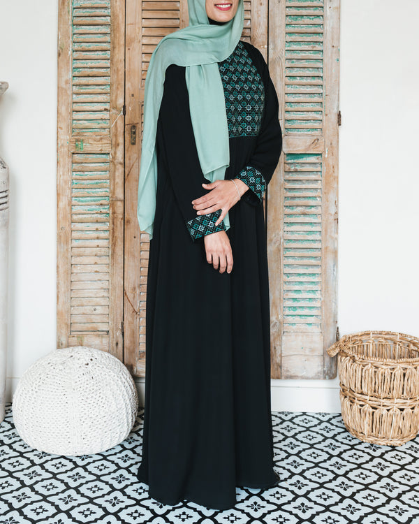 Black Embroidered Bodice Abaya