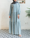 Airy Blue Printed Tiered Abaya