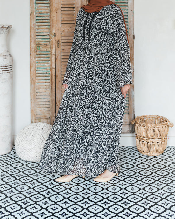 Sheer Black and White Lace Abaya