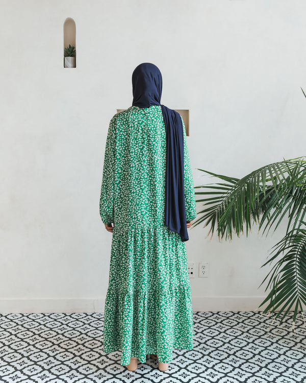 Kelly Green Printed Tiered Abaya