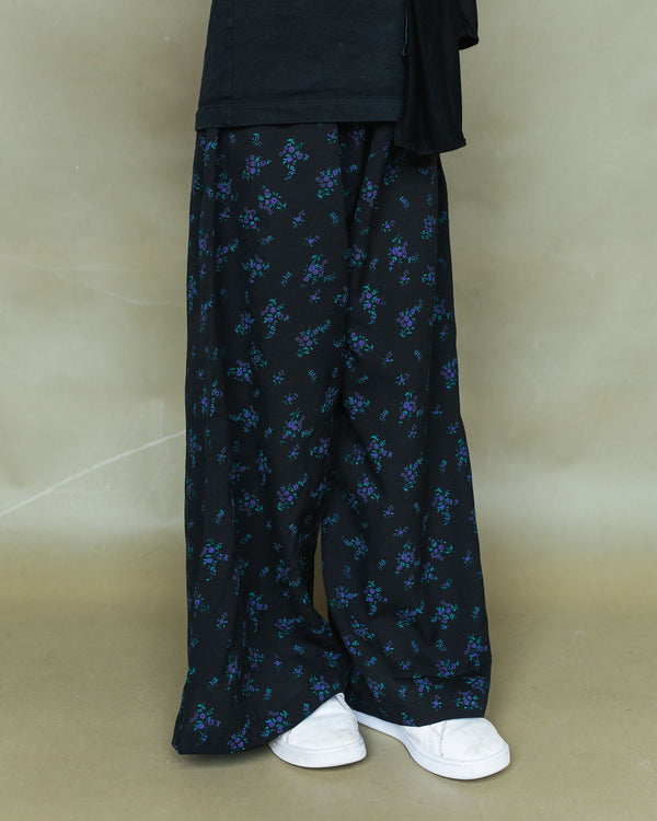 Girl's Tiny Black Floral Loose Pants