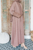 Coffee Corded Embroidered Open Abaya