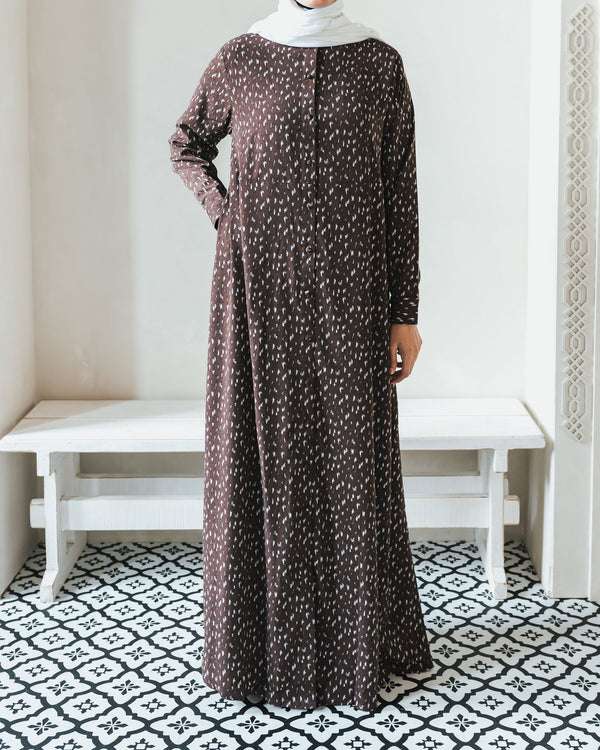 Brown Printed Shirtdress Abaya