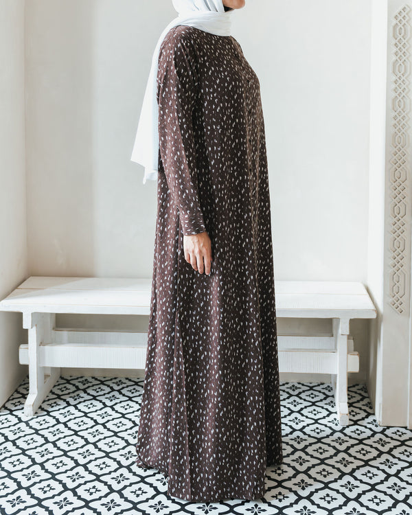 Brown Printed Shirtdress Abaya