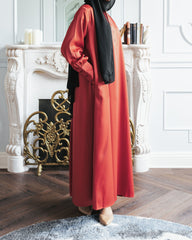 Rust Satin Pleated Blouse Abaya