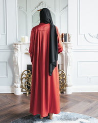 Rust Satin Pleated Blouse Abaya