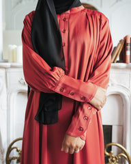 Rust Satin Pleated Blouse Abaya