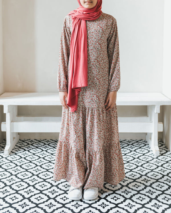 Girls Coral Floral Tiered Abaya