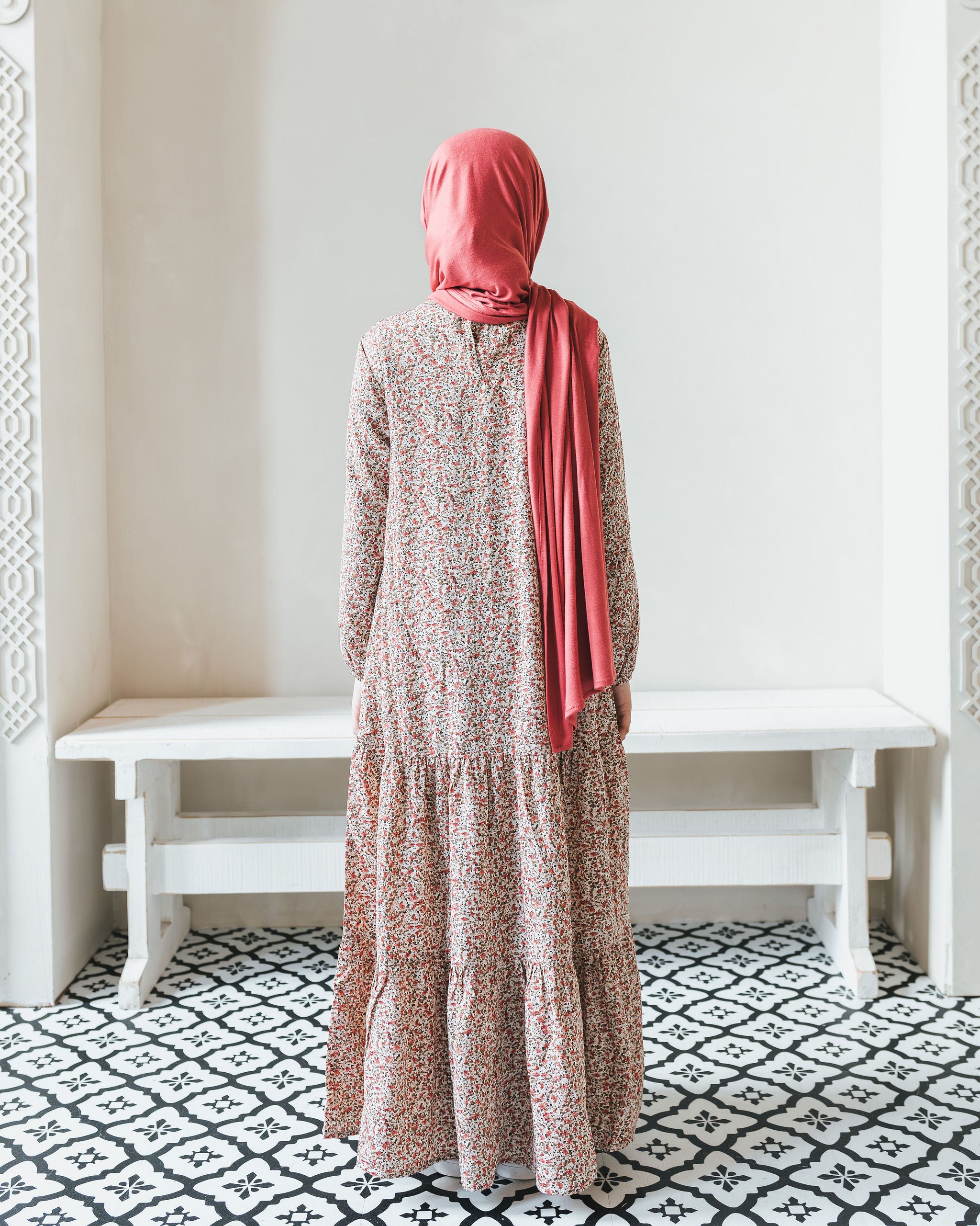 Girls Coral Floral Tiered Abaya