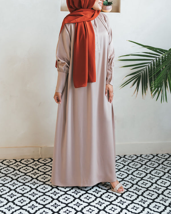 Stone Satin Pleated Blouse Abaya