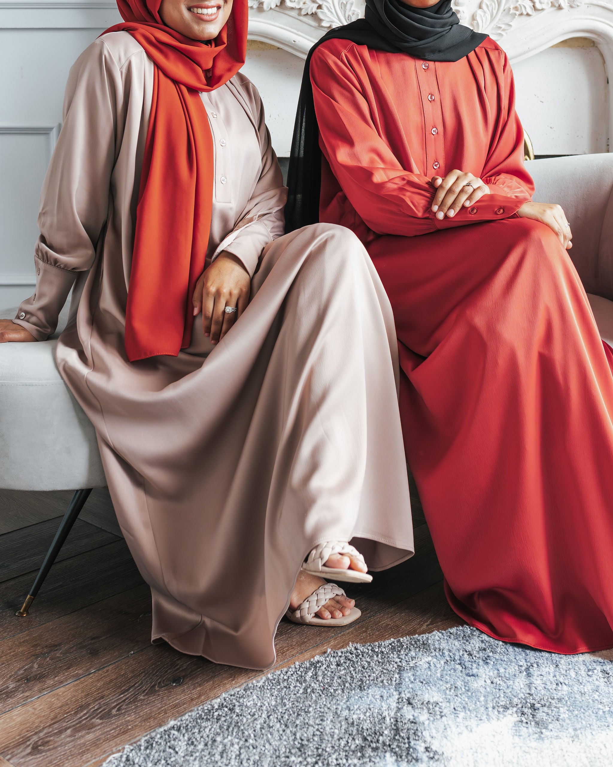 Rust Satin Pleated Blouse Abaya
