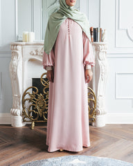 Pale Pink Thin Cuff Embroidered Abaya