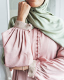Pale Pink Thin Cuff Embroidered Abaya