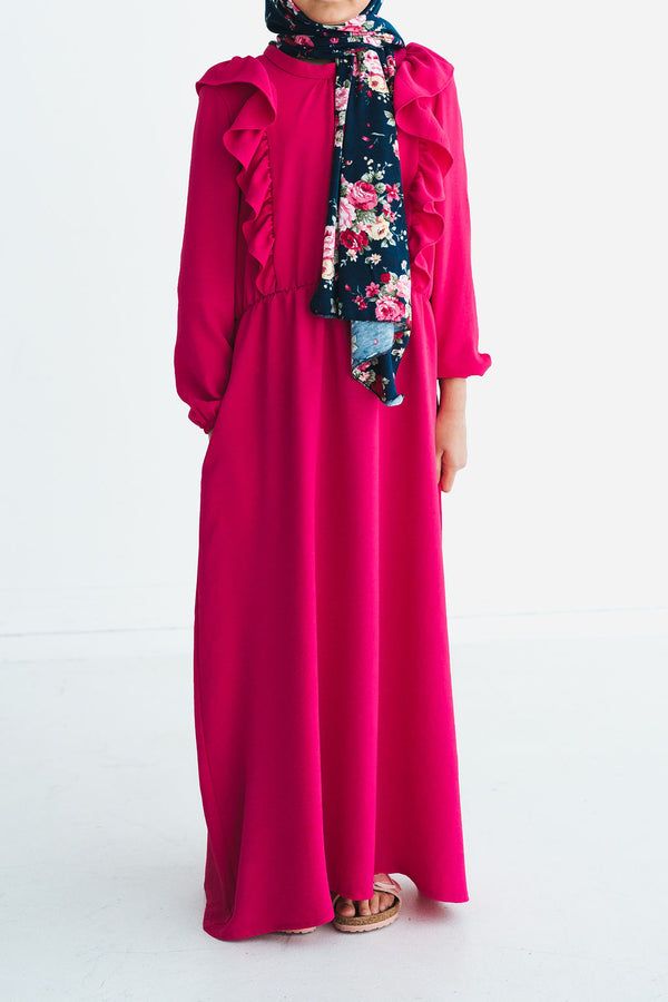 Girls Hot Pink Ruffle Abaya