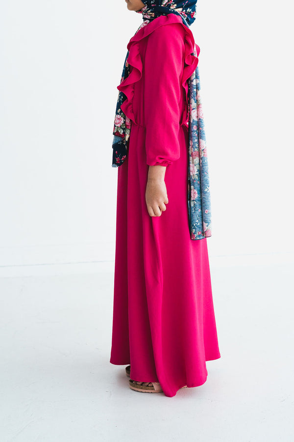 Girls Hot Pink Ruffle Abaya