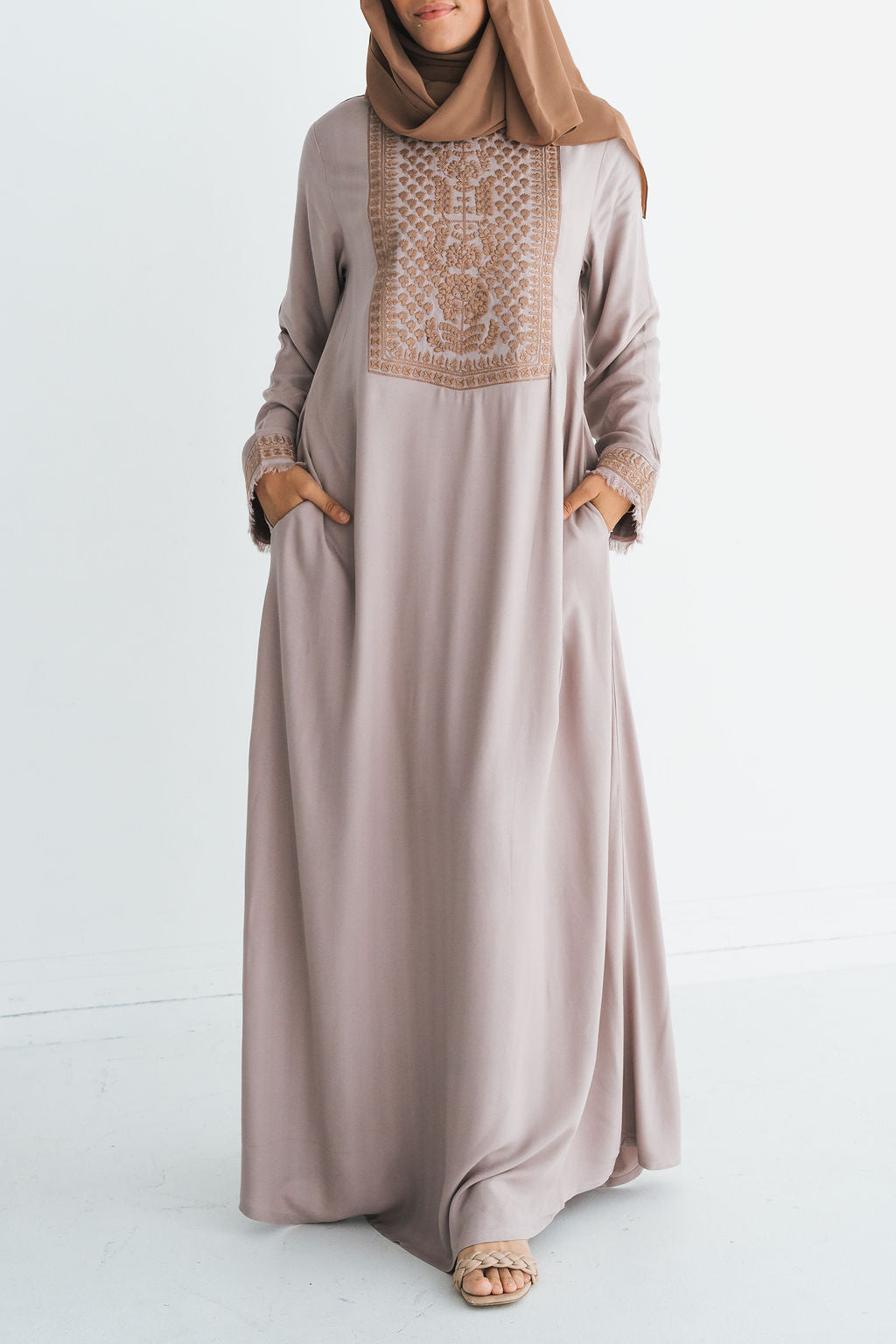 Luxury Beige Embroidered Abaya