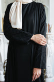 Black Corded Embroidered Open Abaya