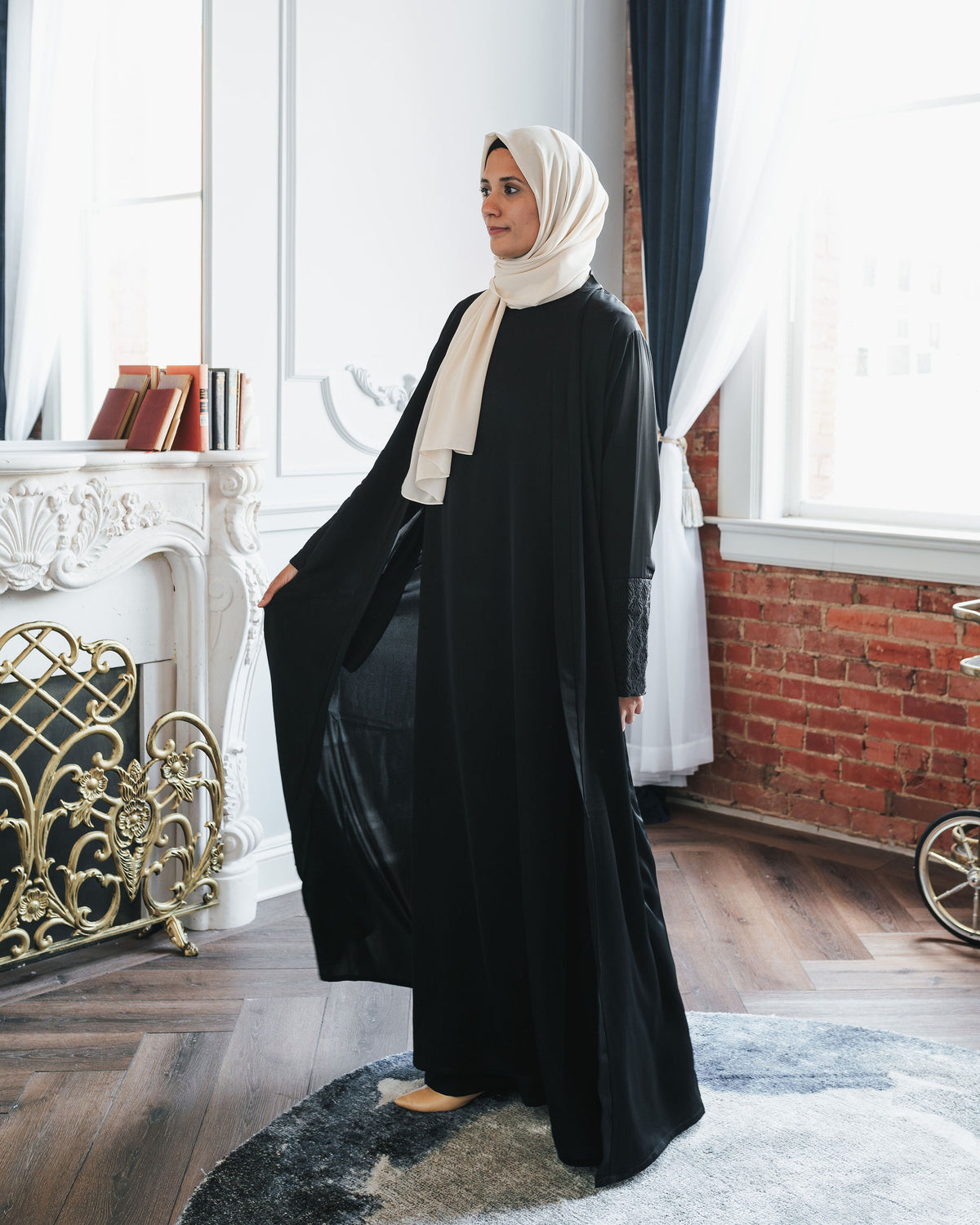 Black Corded Embroidered Open Abaya