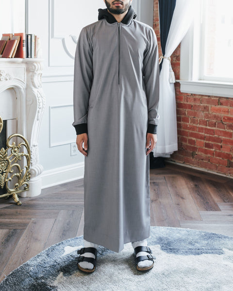 Men's Grey Zipper Hoodie Thobe | aaBideen