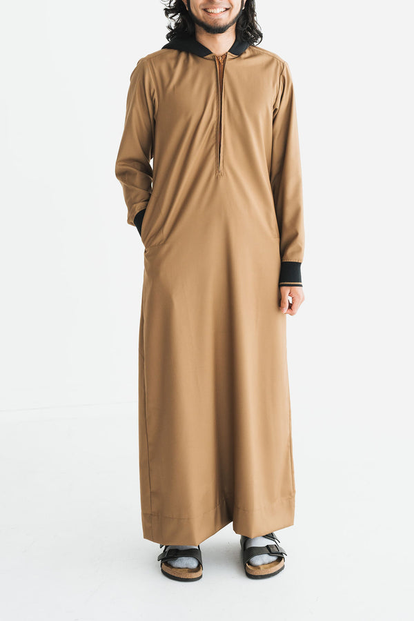 Men's Tan Zipper Hoodie Thobe