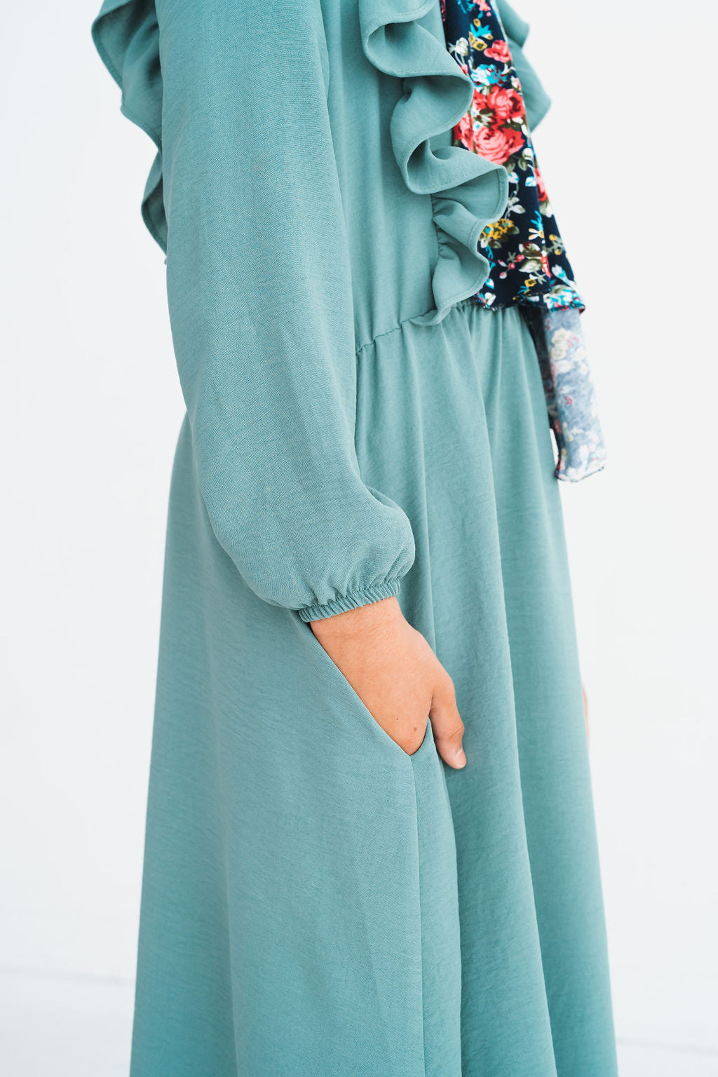 Girls Sage Green Ruffle Abaya