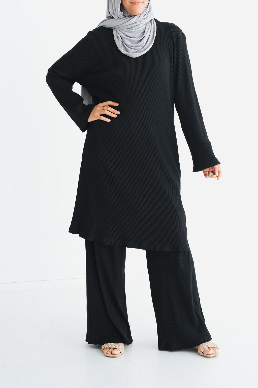 Women's Black Ribbed 2-Piece Co-Ord Set