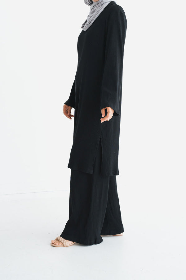 Women's Black Ribbed 2-Piece Co-Ord Set