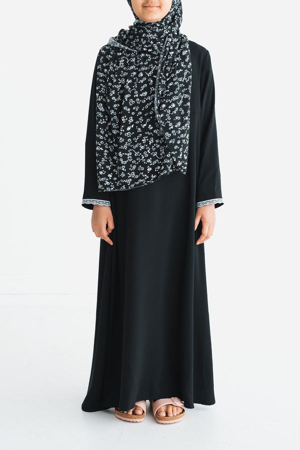 Girl's Black Empire Lace Abaya