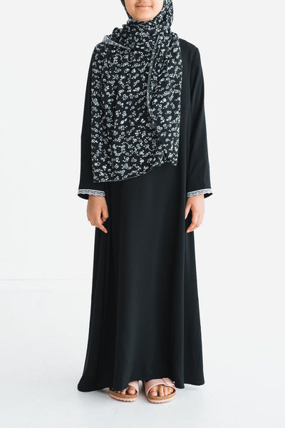 Girl's Black Empire Lace Abaya | aaBideen