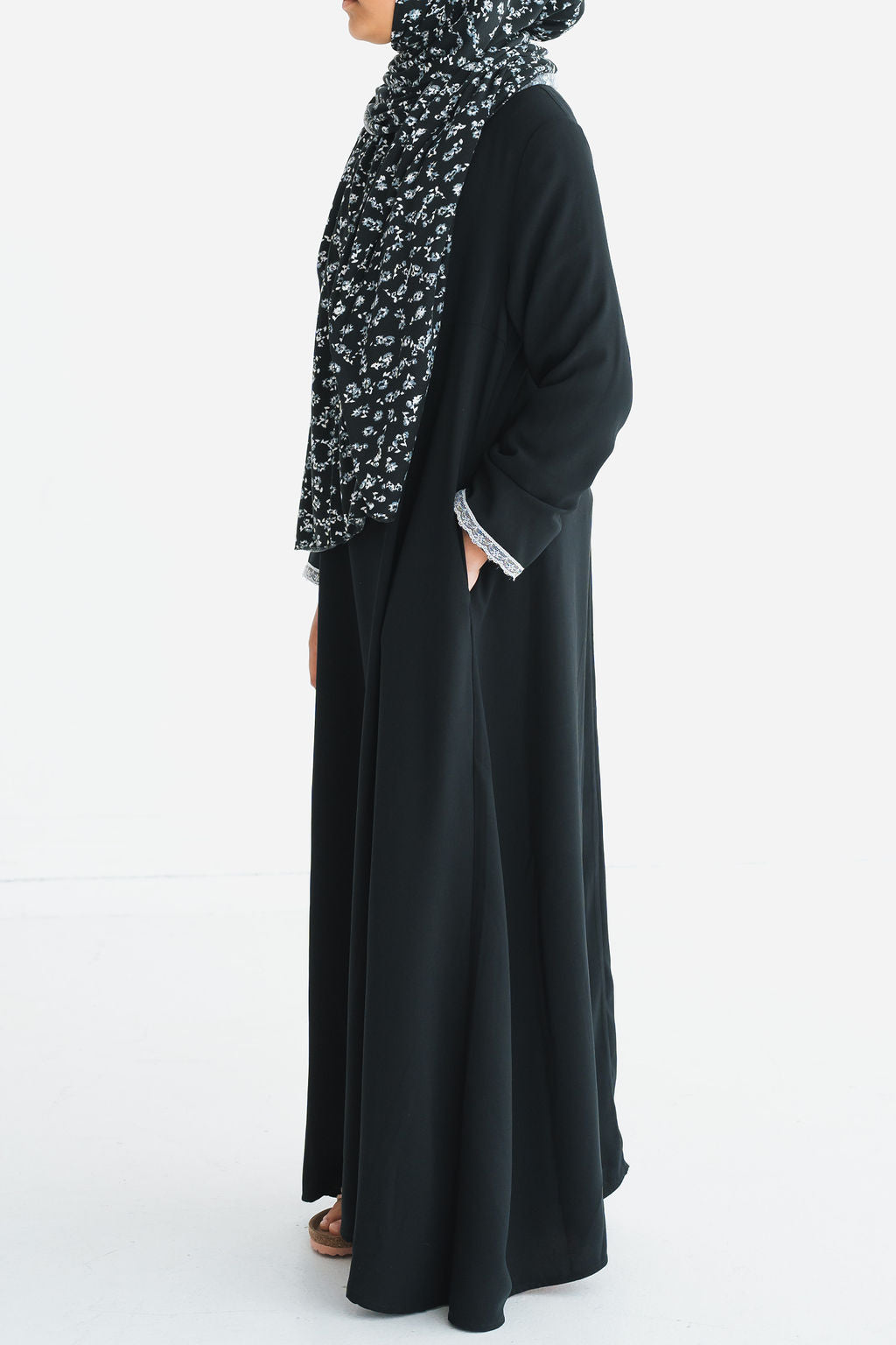 Girl's Black Empire Lace Abaya