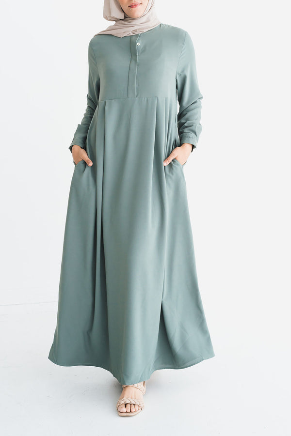 Cactus Sage Box Pleated Abaya