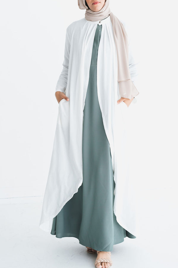 Ivory White Matte Jersey Long Asymmetrical Cardigan