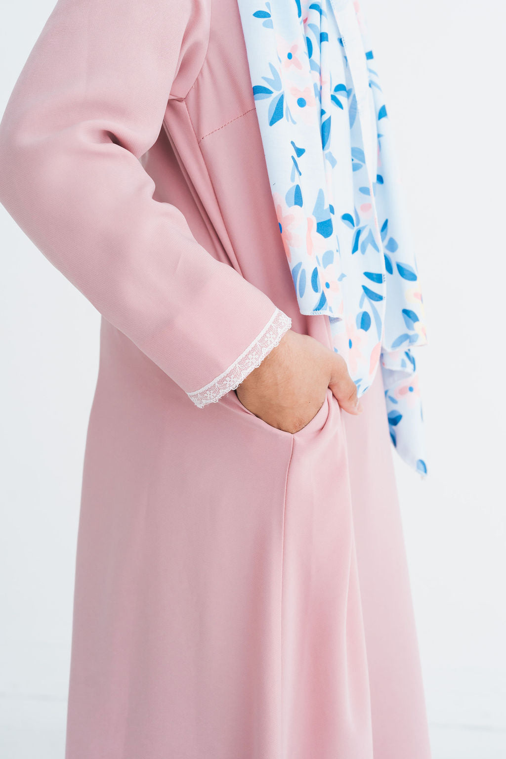 Girl's Light Pink Empire Lace Abaya