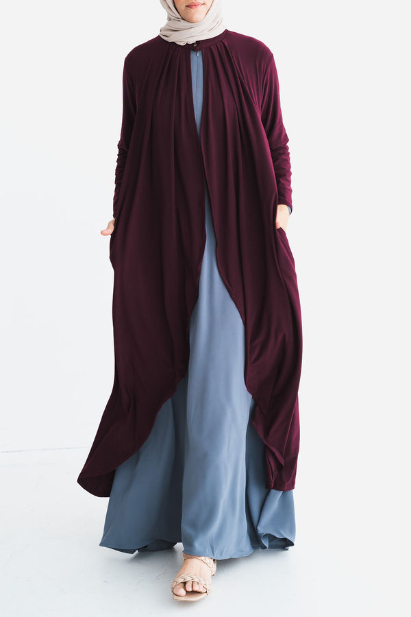 Mulberry Purple Matte Jersey Long Asymmetrical Cardigan
