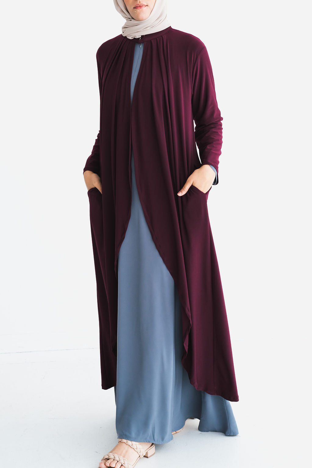 Mulberry Purple Matte Jersey Long Asymmetrical Cardigan