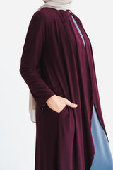 Mulberry Purple Matte Jersey Long Asymmetrical Cardigan
