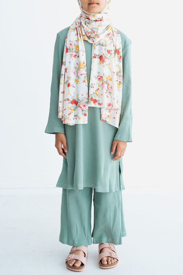 Girls Sage Ribbed 2-Piece Co-Ord Set