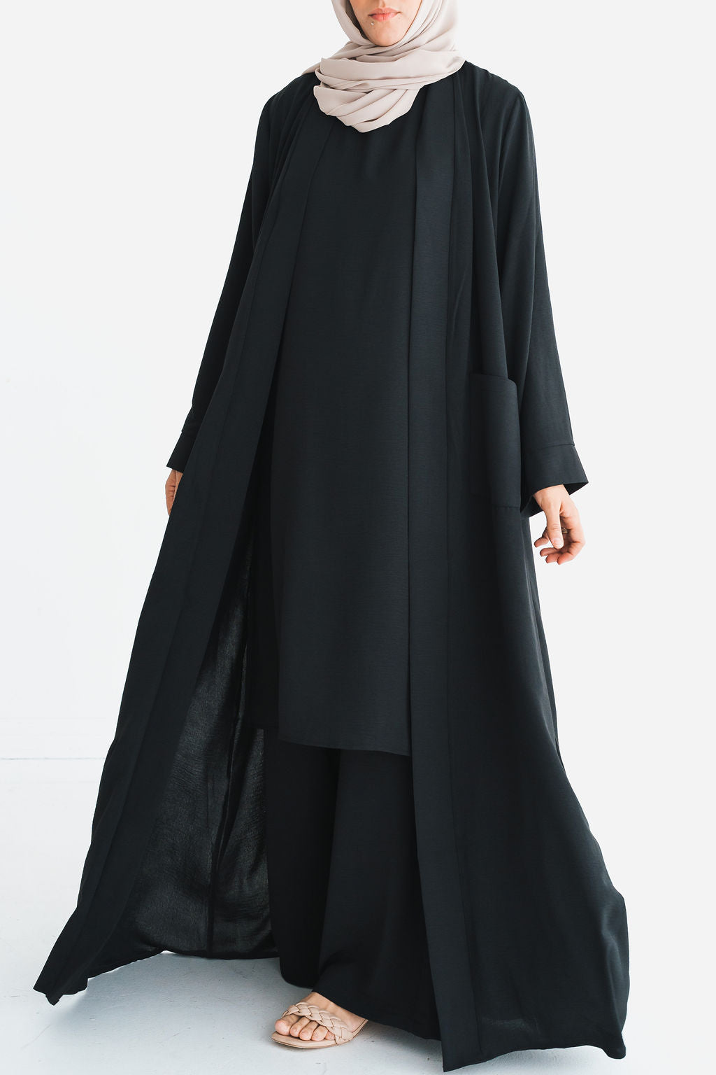 Black 3-Piece Kimono Abaya Set