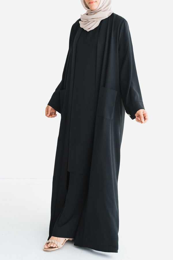 Black 3-Piece Kimono Abaya Set