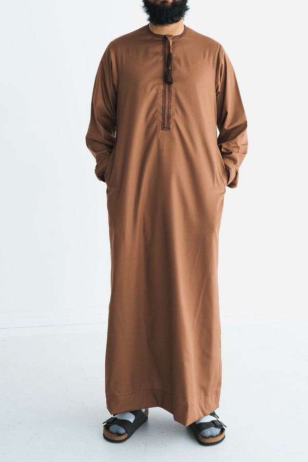 Men's Brown Embroidered Omani Thobe