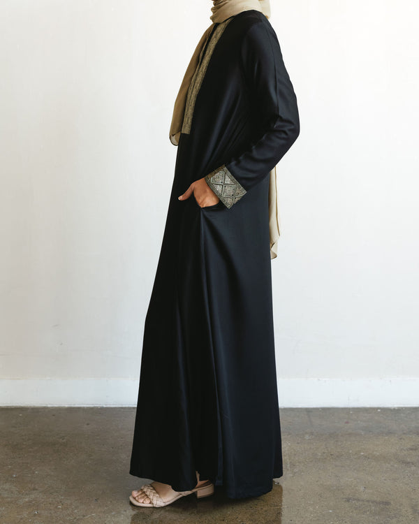 Embroidered Front Panel Abaya - Black & Olive