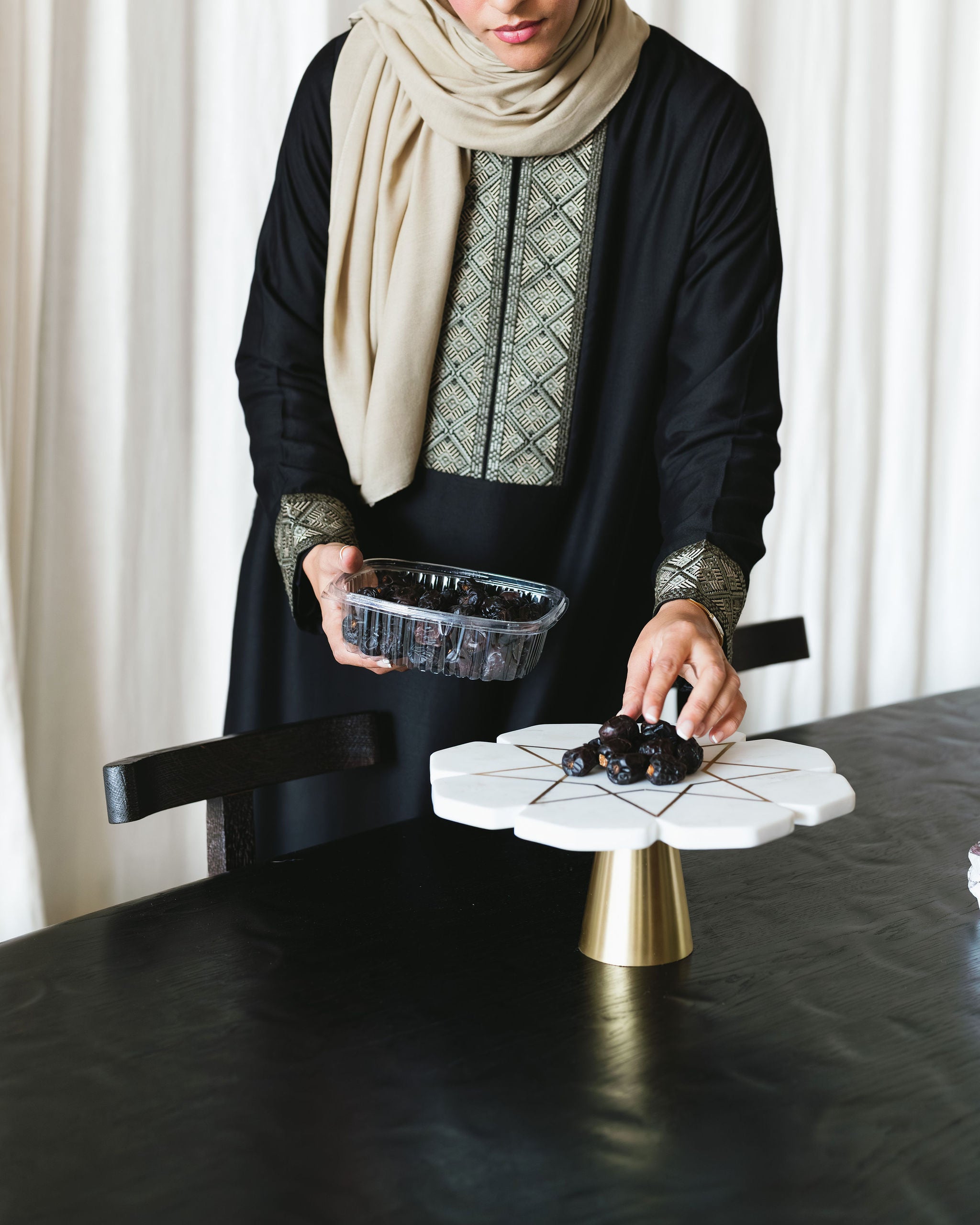 Embroidered Front Panel Abaya - Black & Olive