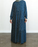Navy Blue Floral Maxi Dress Abaya