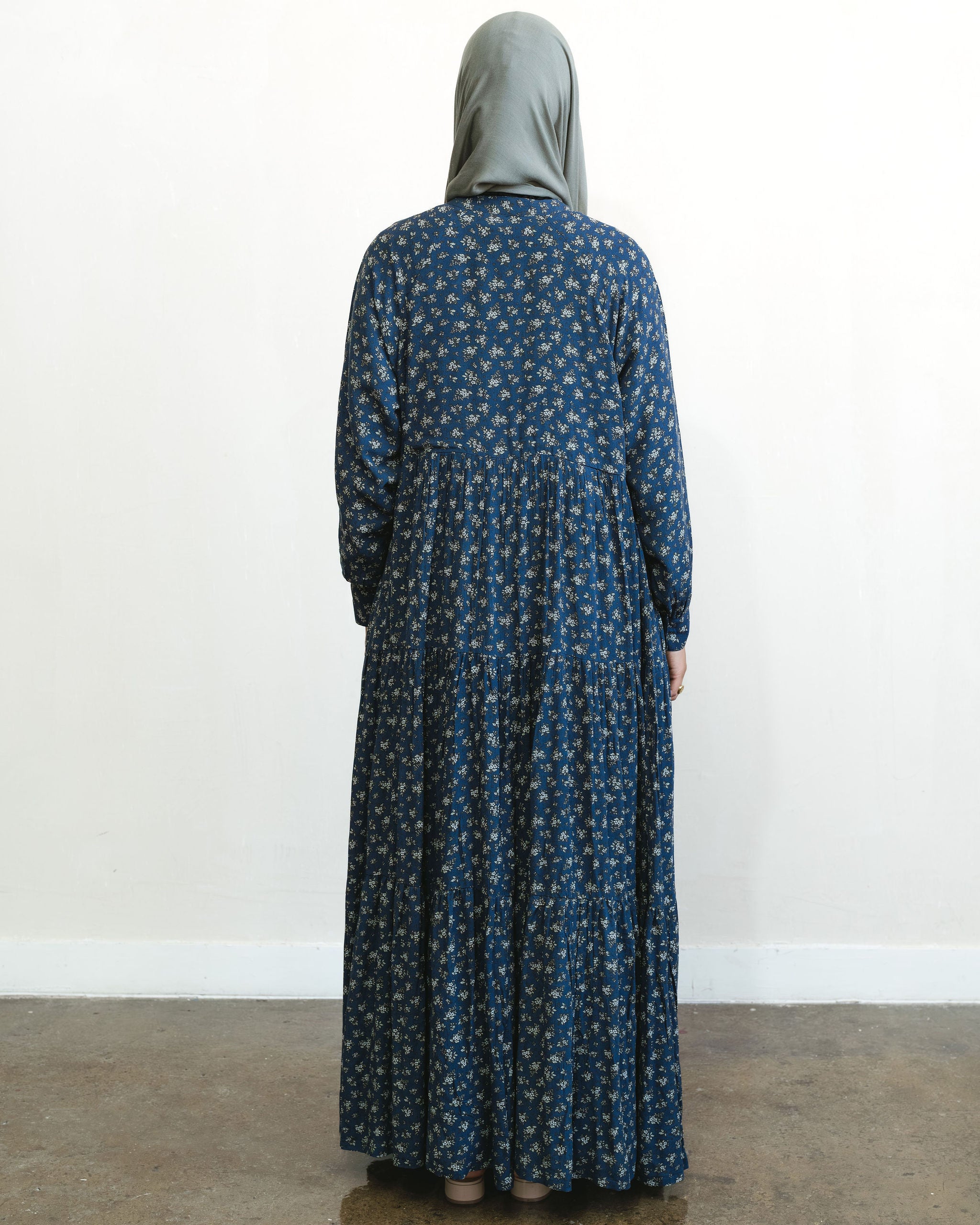 Navy Blue Floral Maxi Dress Abaya