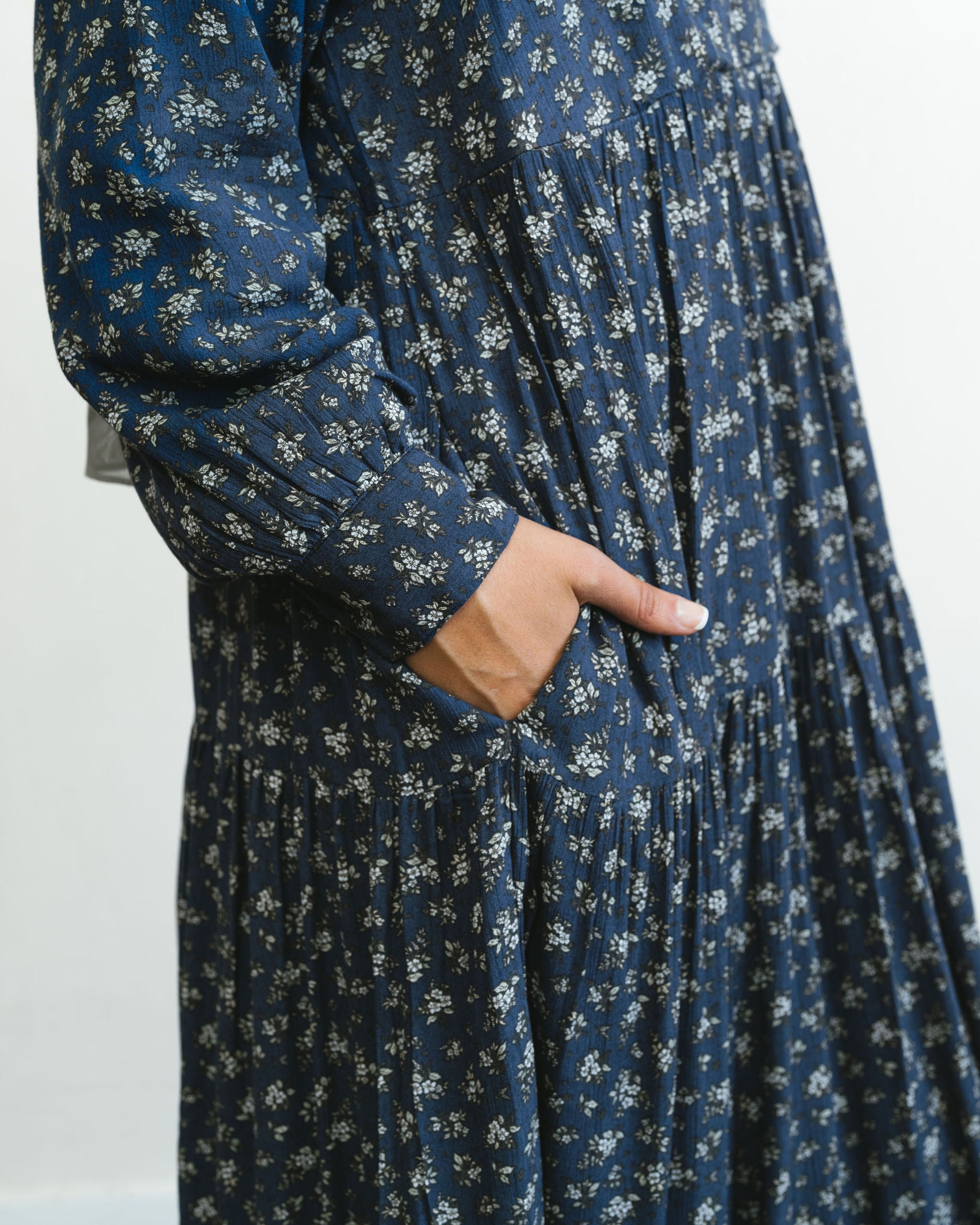 Navy Blue Floral Maxi Dress Abaya