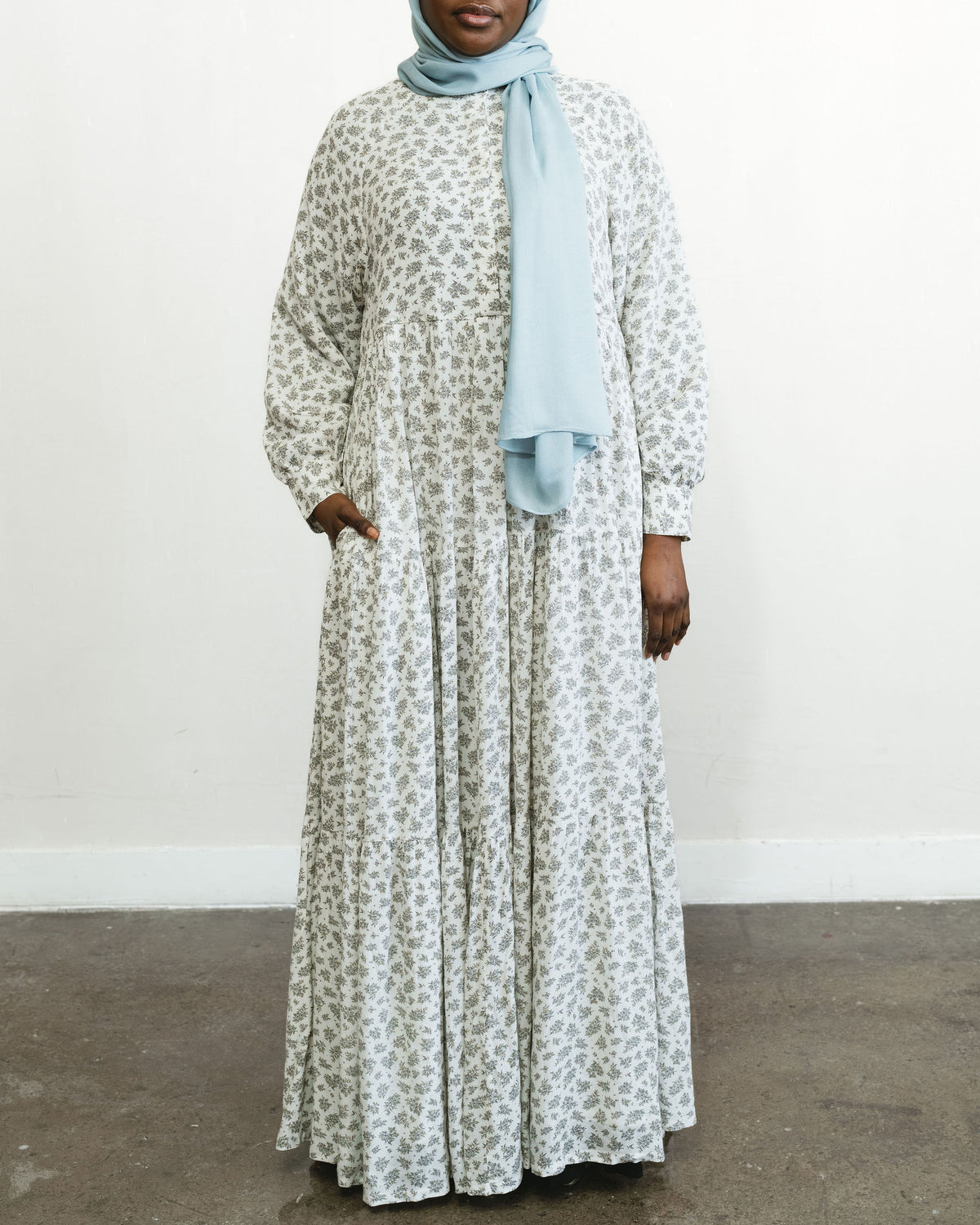 Cloud White Floral Maxi Dress Abaya